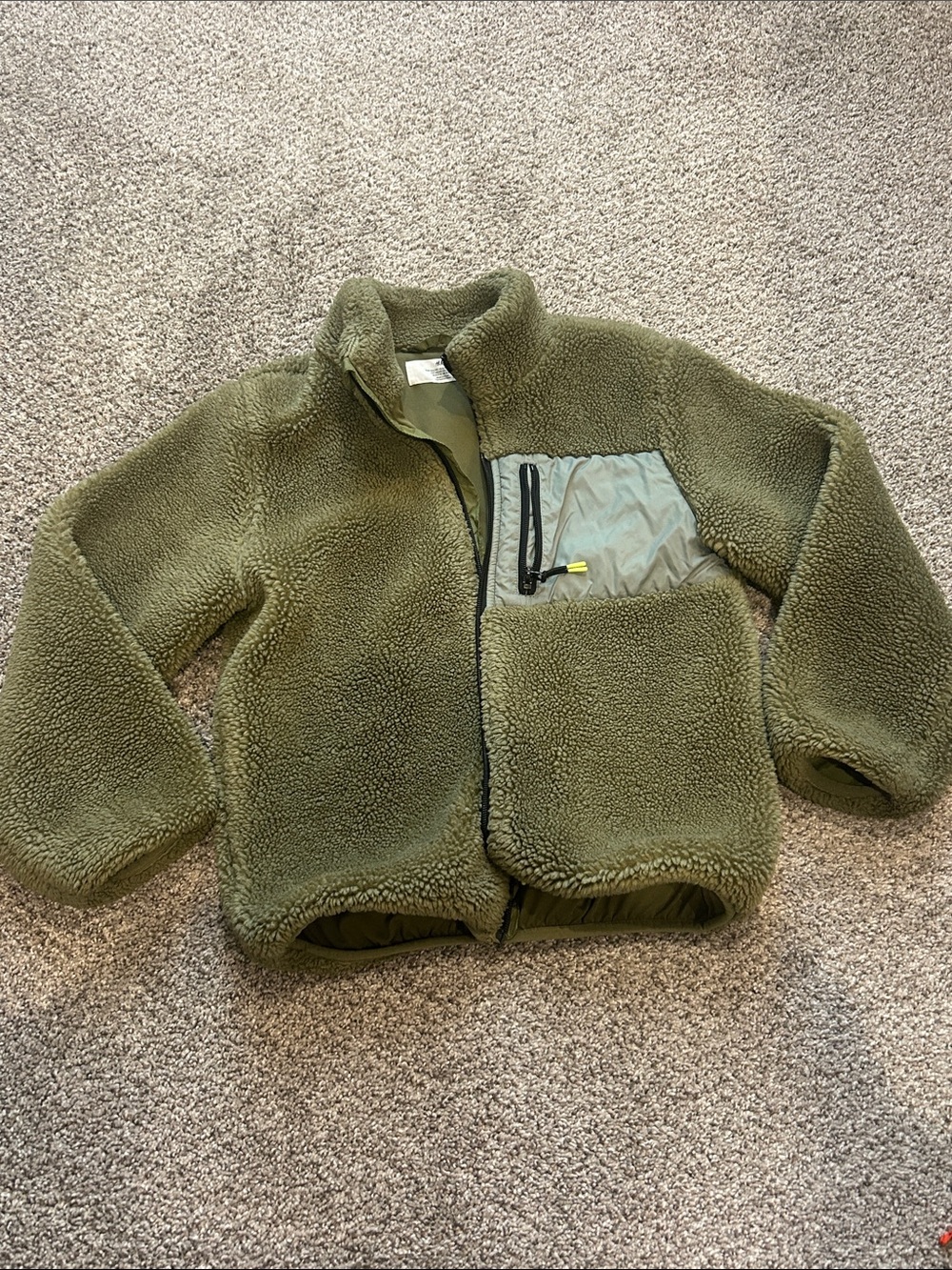 Kids Olive Green Sherpa Fleece Jacket